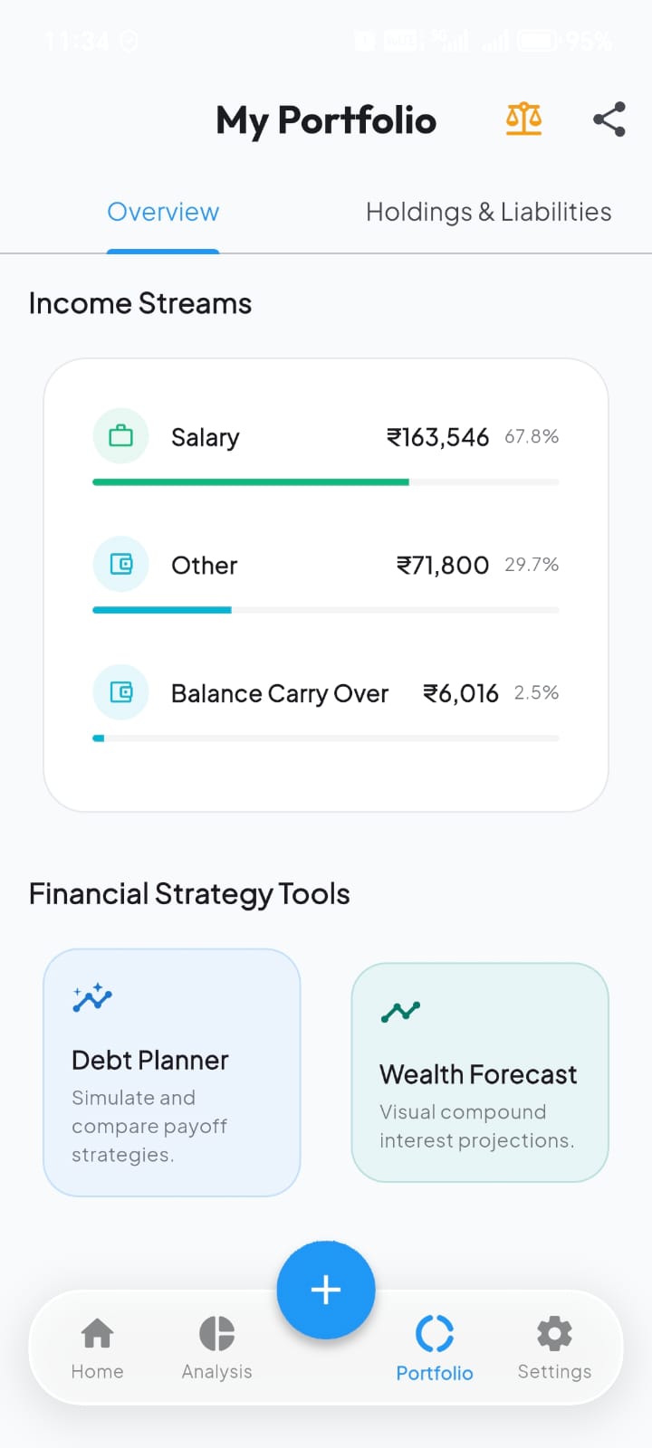 Kanakupulla portfolio overview with income streams and financial strategy tools